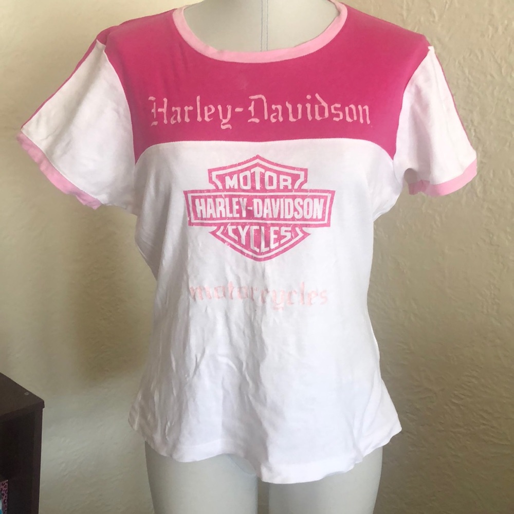 Harley-Davidson White Pink Glitter Logo Tee Shirt Top XL - Picture 1 of 10